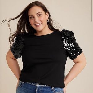 Maurice’s short sleeve blouse with sequin sleeves